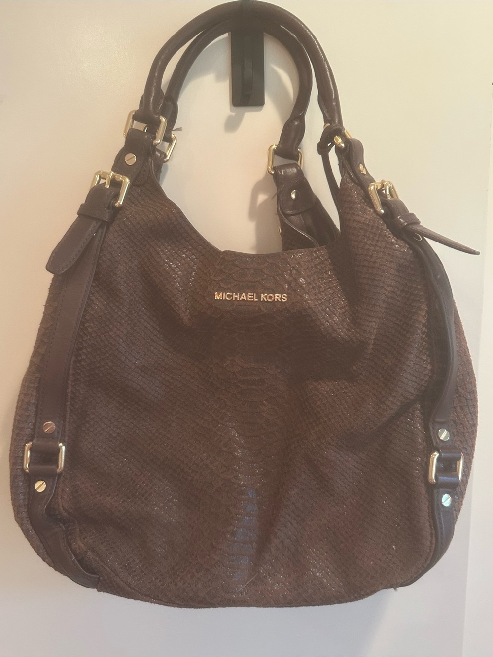 Michael Kora Snakeskin Shoulder Bag- Gold Hardware